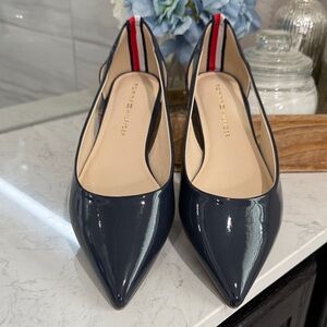 Tommy Hilfiger Navy Patent Flats with Red Accent